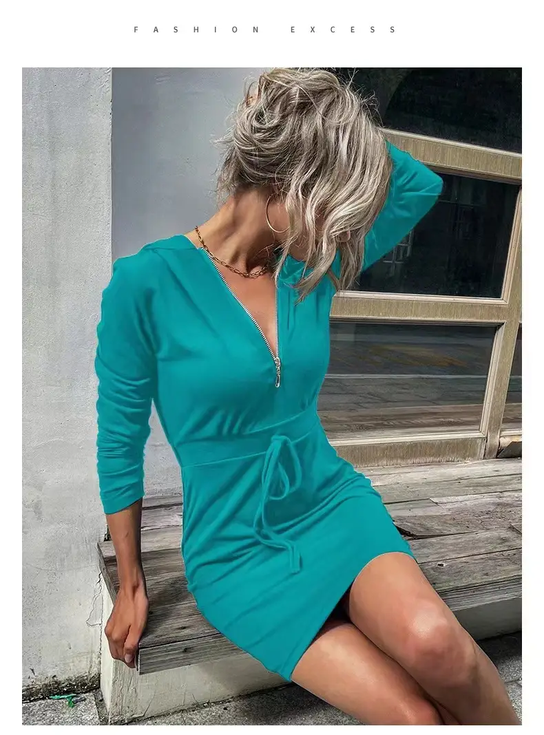 Black Slim Fit Hooded Sweater Skirt for Women — feature 5