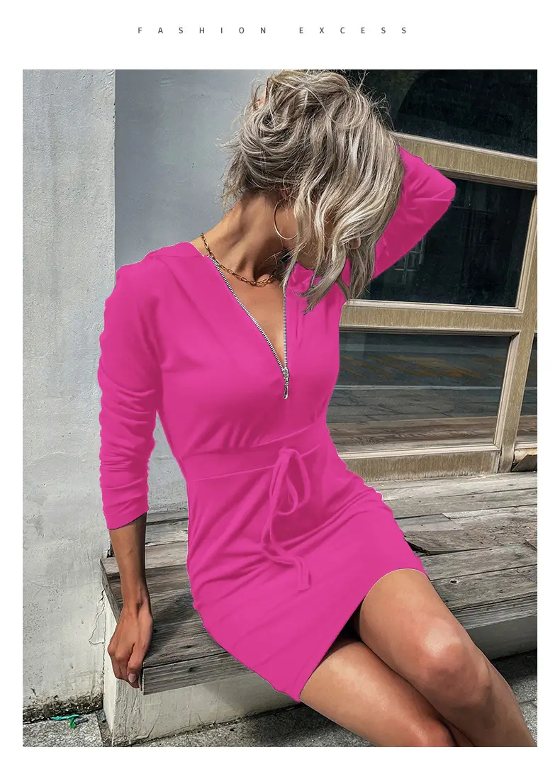 Black Slim Fit Hooded Sweater Skirt for Women — feature 6