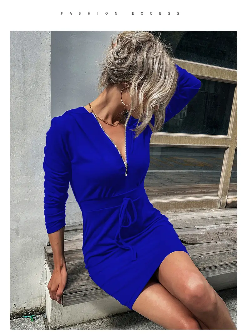 Black Slim Fit Hooded Sweater Skirt for Women — feature 7