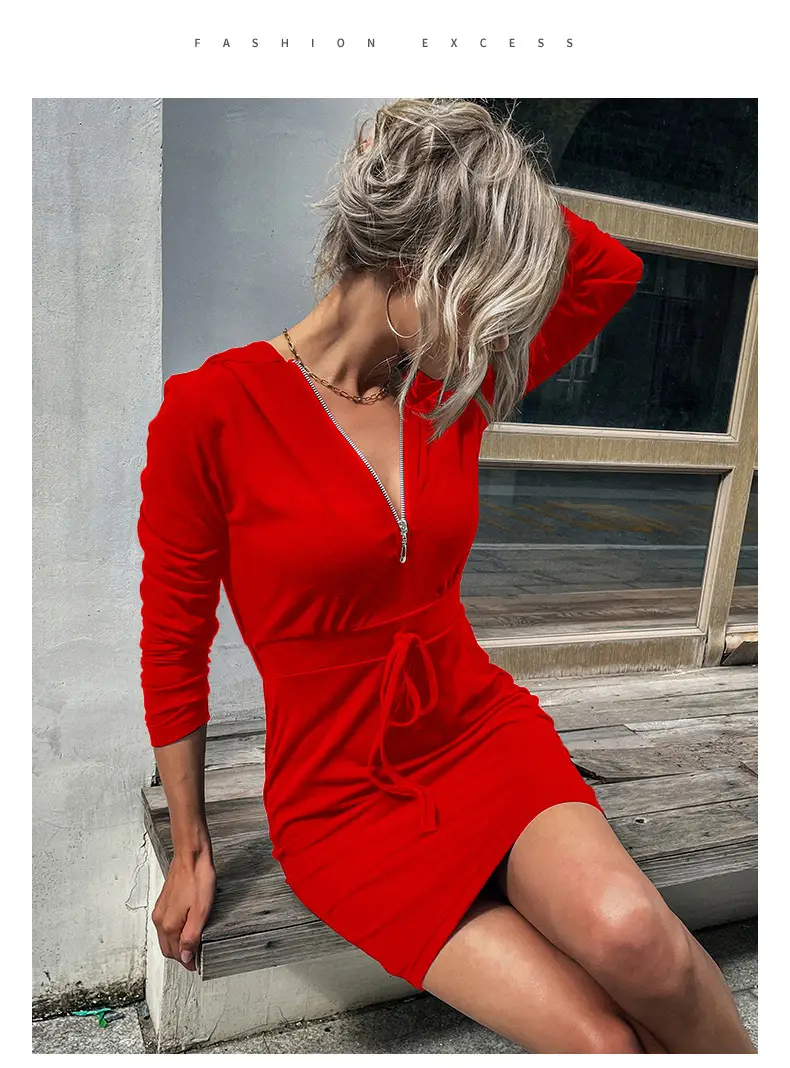 Black Slim Fit Hooded Sweater Skirt for Women — feature 8