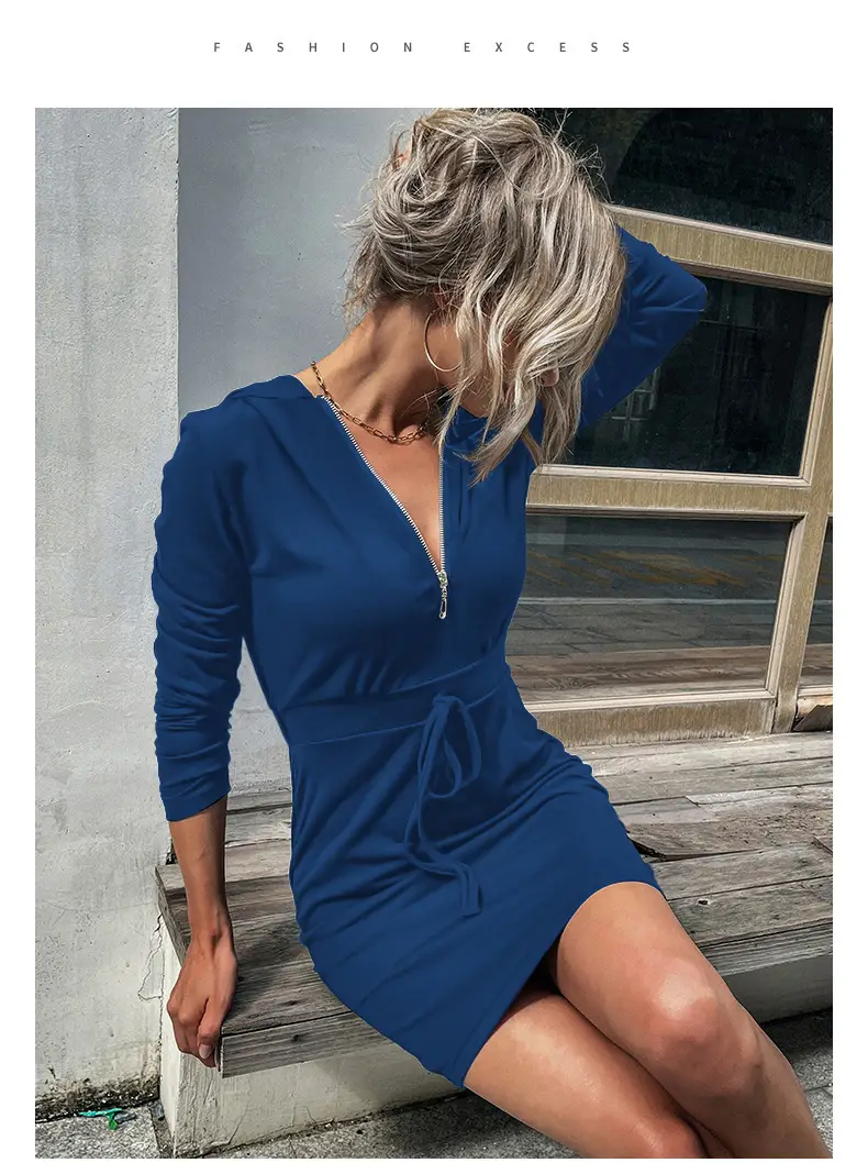 Black Slim Fit Hooded Sweater Skirt for Women - Image 5