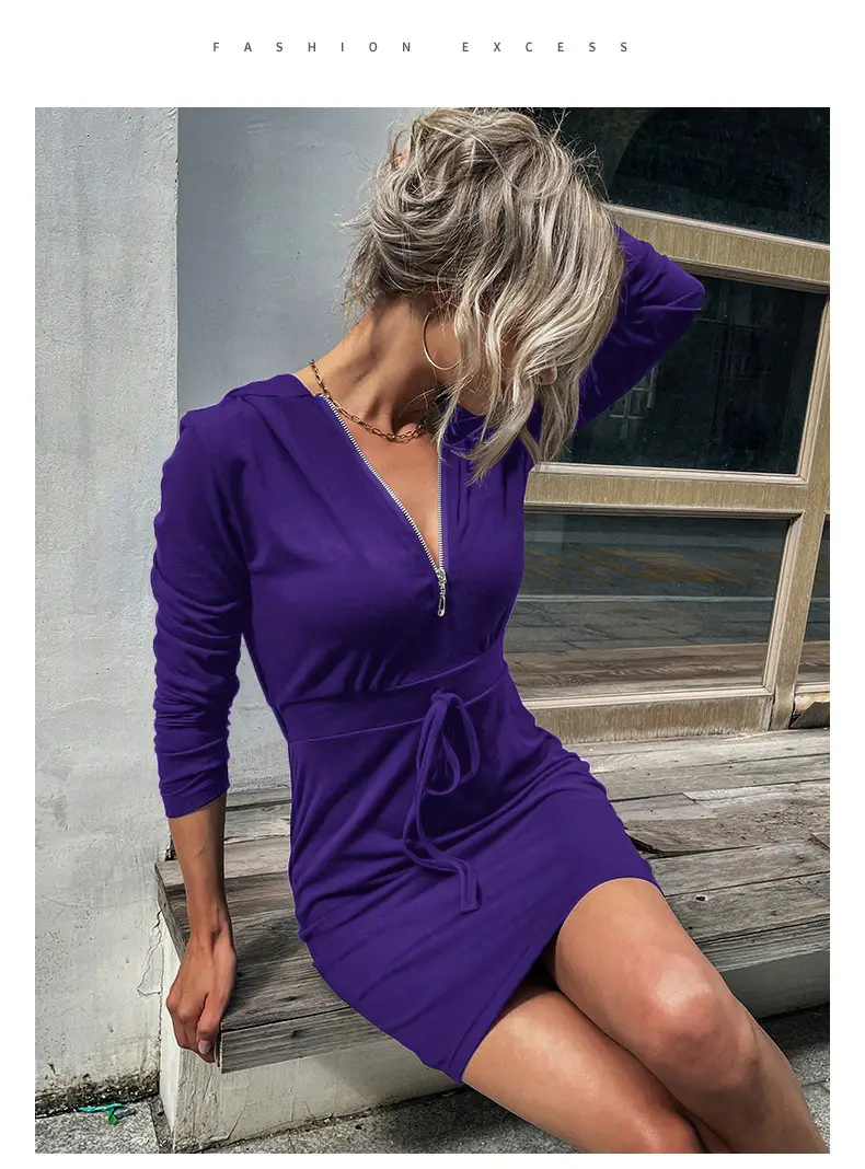 Black Slim Fit Hooded Sweater Skirt for Women - Image 6