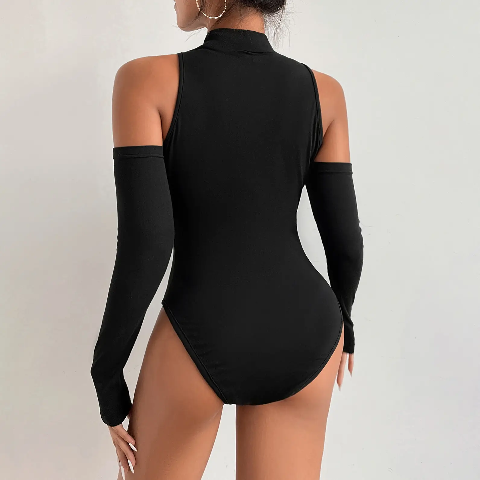 Black Exposed Cut Out Long Sleeve Slim Fit Bottom - Image 5