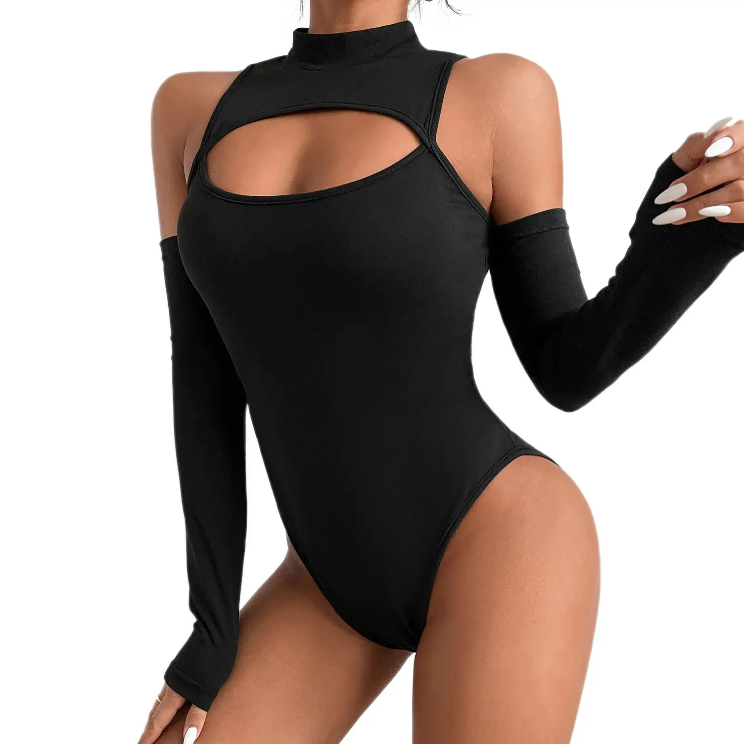 Black Exposed Cut Out Long Sleeve Slim Fit Bottom - Image 6