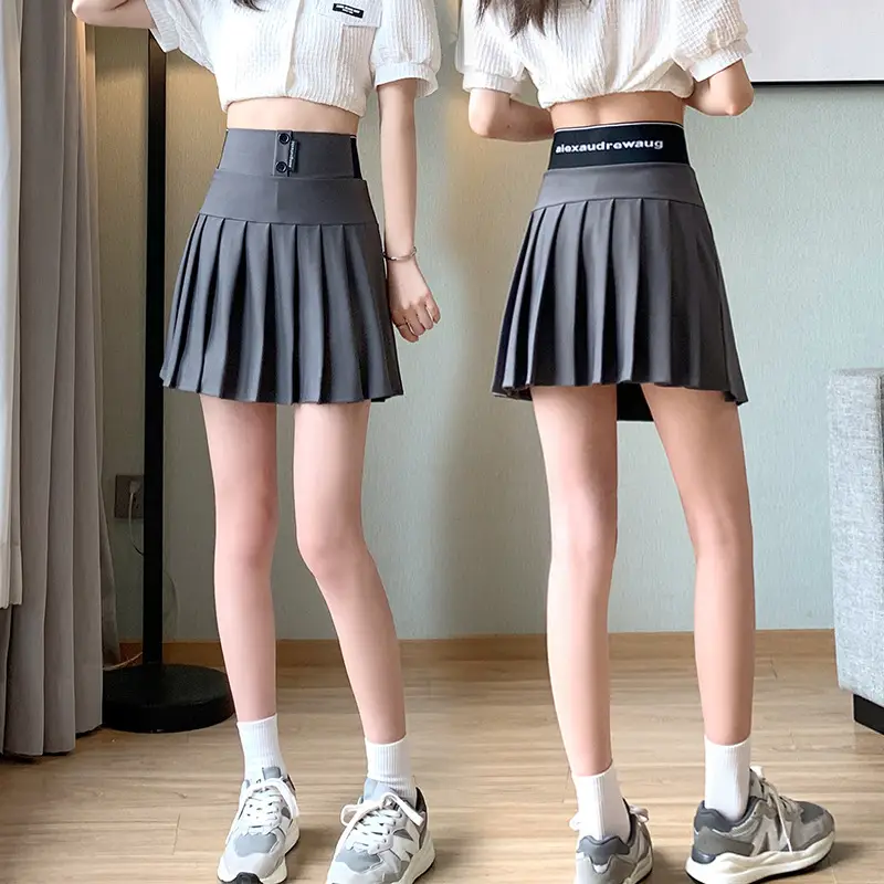 Elastic Pleated Skirt for Women Black Brown High Waist A-Line - Image 6