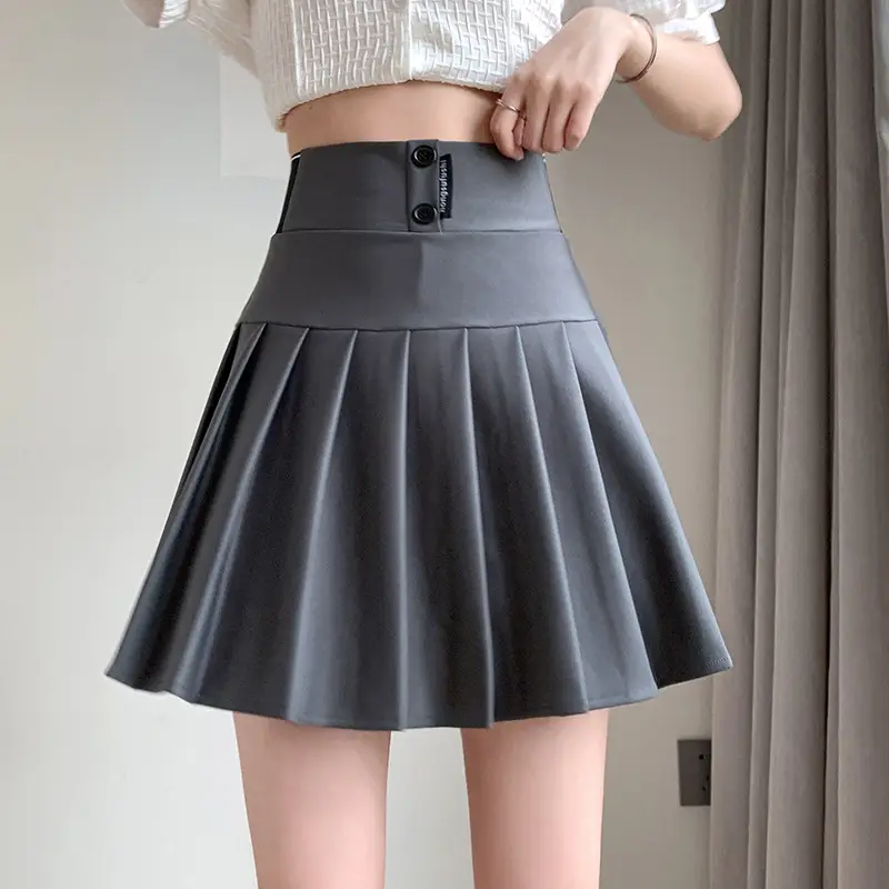 Elastic Pleated Skirt for Women Black Brown High Waist A-Line - Image 2