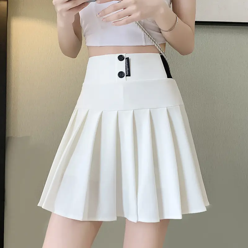 Elastic Pleated Skirt for Women Black Brown High Waist A-Line - Image 4