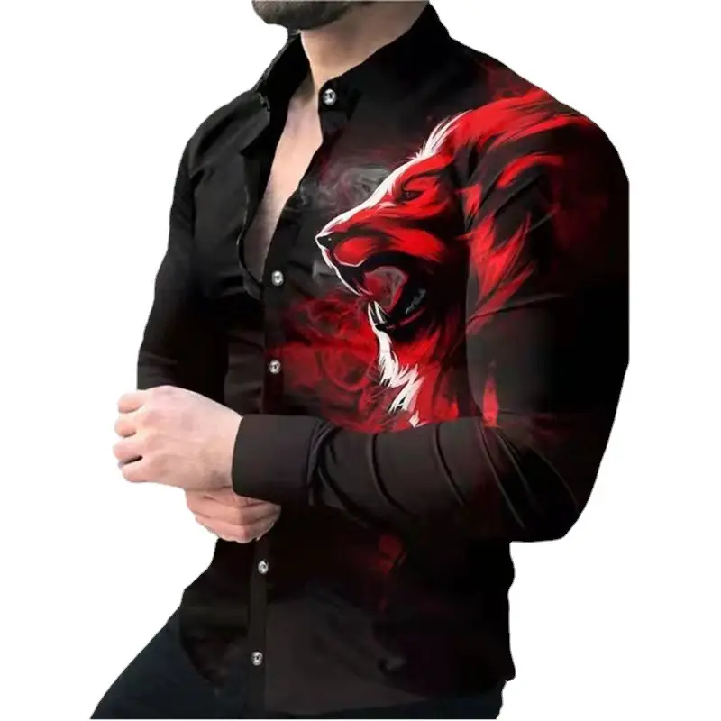 Men's Red Polka Dot Long Sleeve Shirt Plus Size
