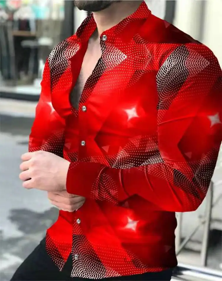 Men's Red Polka Dot Long Sleeve Shirt Plus Size