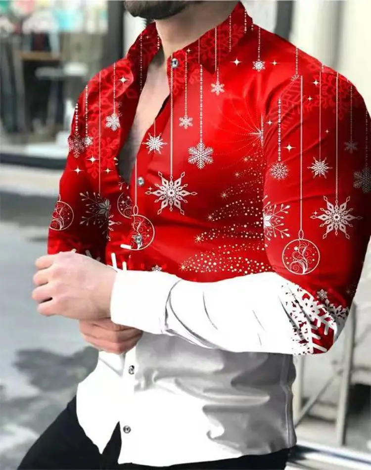 Men's Red Polka Dot Long Sleeve Shirt Plus Size