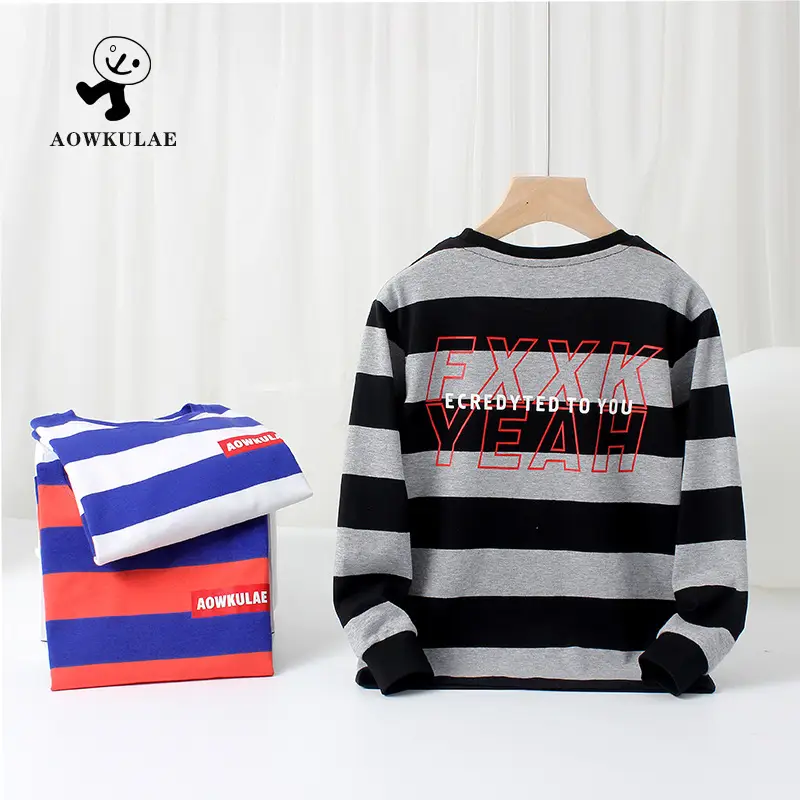 Kids Striped Sweatshirt Red Blue Round Neck Long Sleeve - Image 3