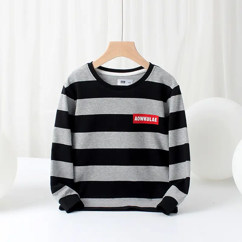 Kids Striped Sweatshirt Red Blue Round Neck Long Sleeve - Image 4
