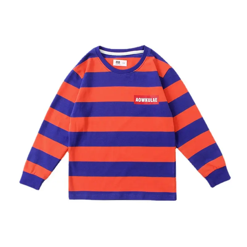 Kids Striped Sweatshirt Red Blue Round Neck Long Sleeve - Image 7