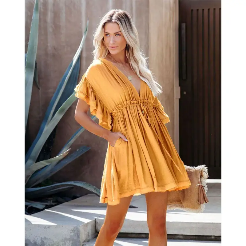 White Backless Dress with Belt for Summer