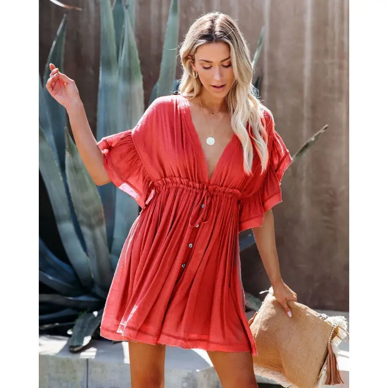White Backless Dress with Belt for Summer