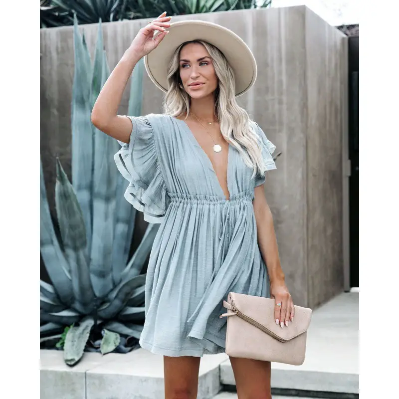 White Backless Dress with Belt for Summer