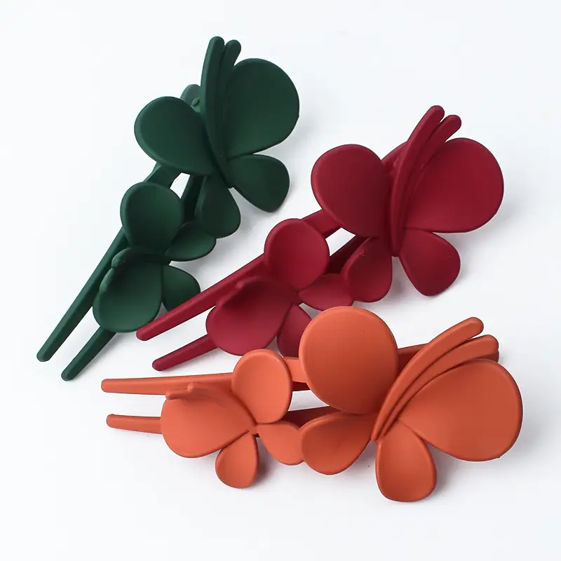 Double Butterfly Hair Clip Pink Frosted Size