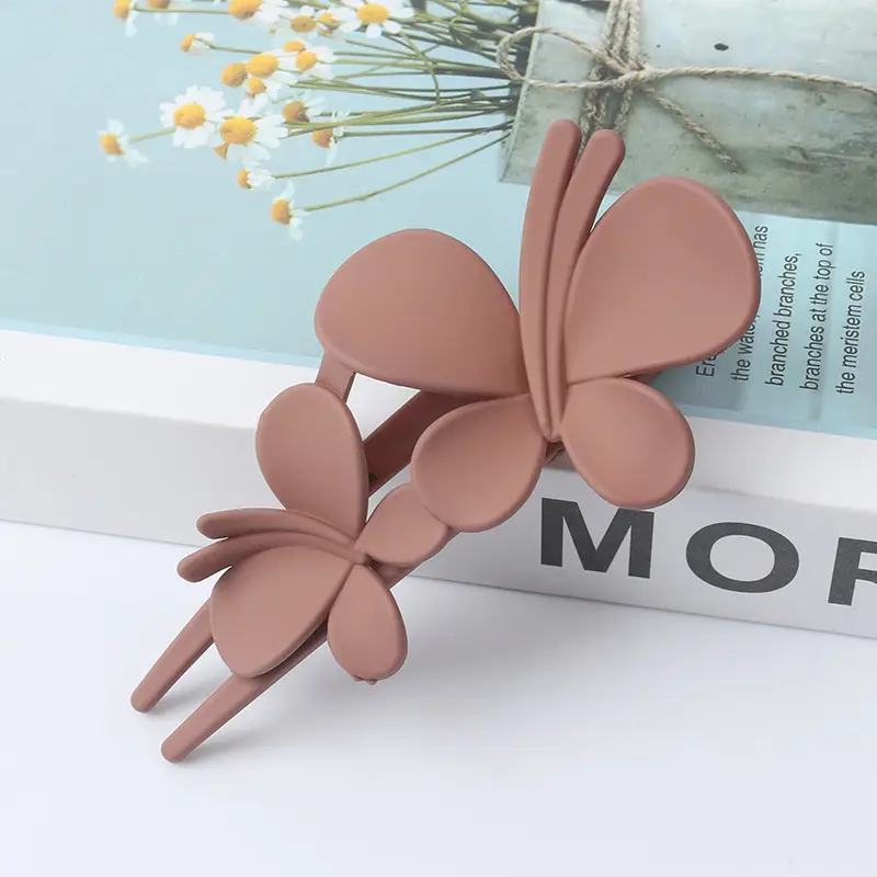 Double Butterfly Hair Clip Pink Frosted Size