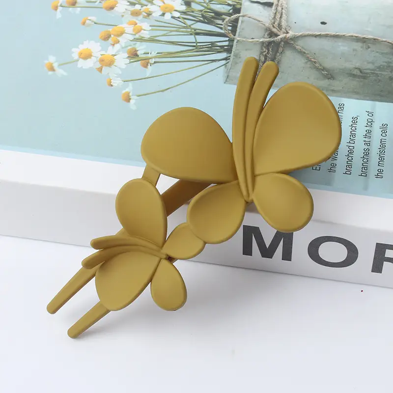 Double Butterfly Hair Clip Pink Frosted Size