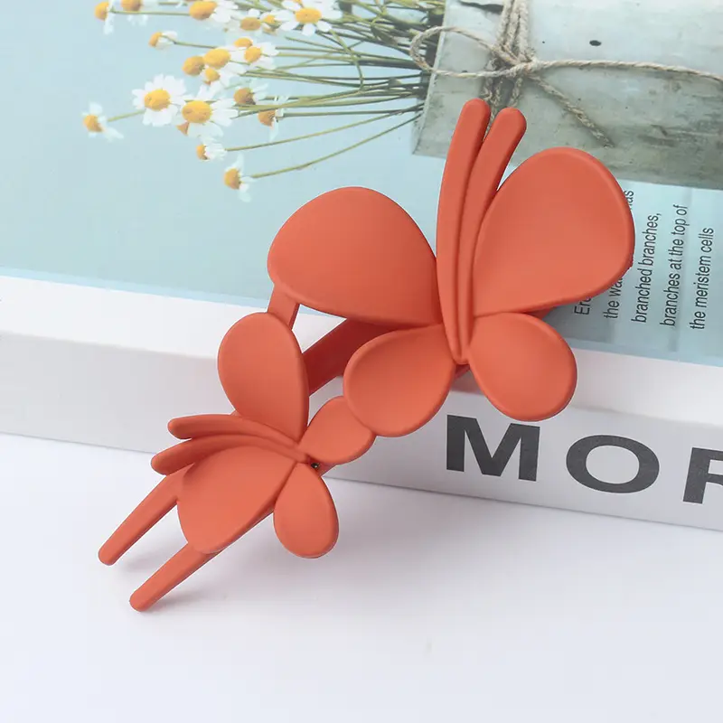 Double Butterfly Hair Clip Pink Frosted Size