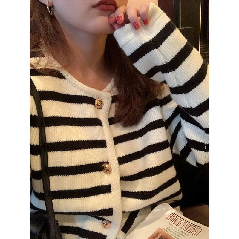 Women Striped Knitted Cardigan Autumn Winter Inner Top - Image 5