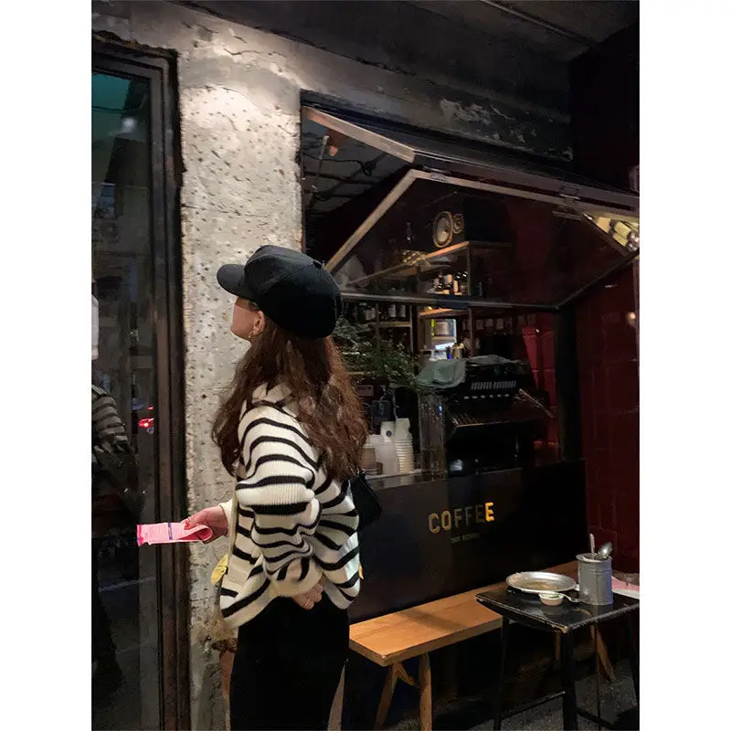 Women Striped Knitted Cardigan Autumn Winter Inner Top - Image 6