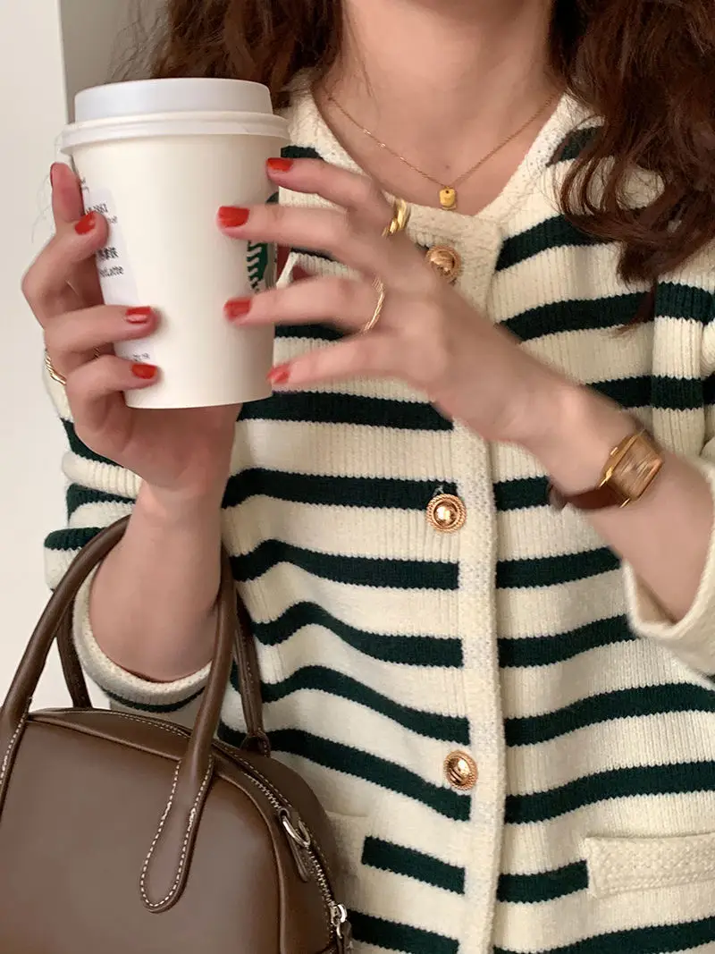 Women Striped Knitted Cardigan Autumn Winter Inner Top — feature 12