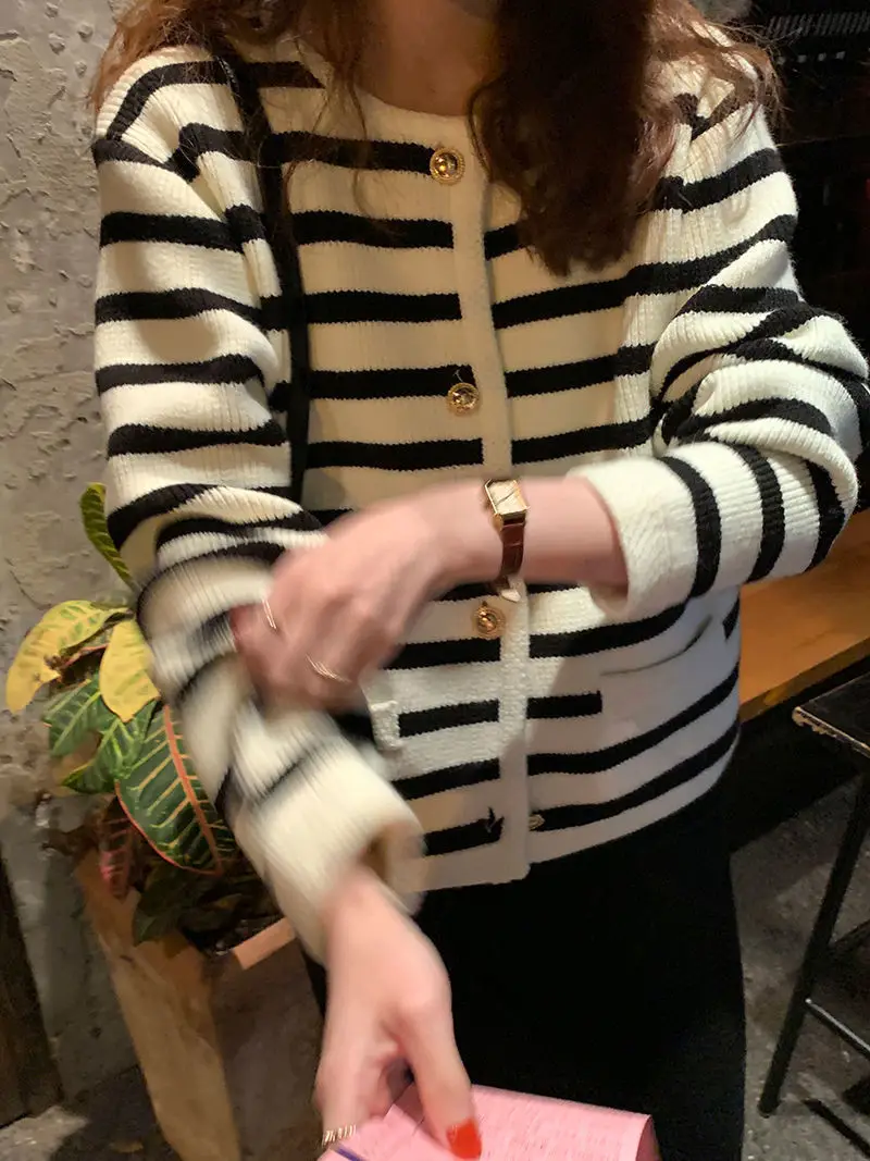 Women Striped Knitted Cardigan Autumn Winter Inner Top — feature 14