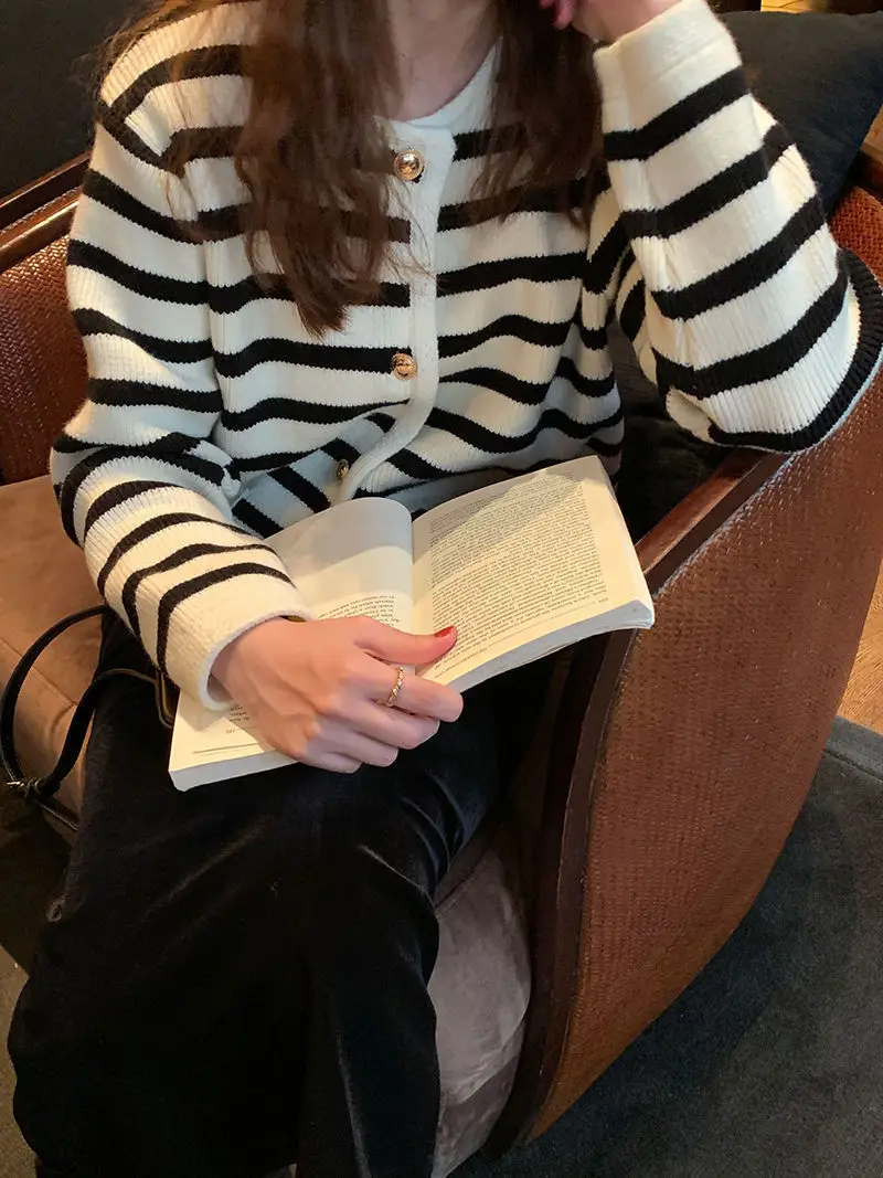 Women Striped Knitted Cardigan Autumn Winter Inner Top — feature 21