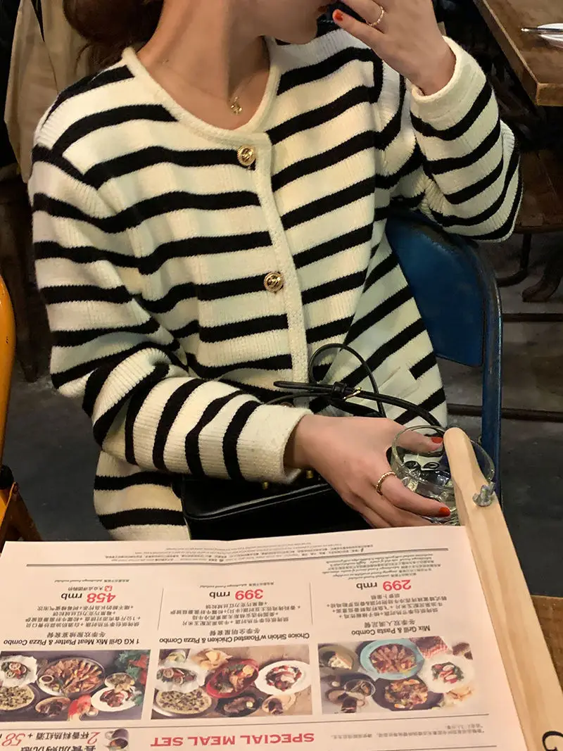 Women Striped Knitted Cardigan Autumn Winter Inner Top — feature 23