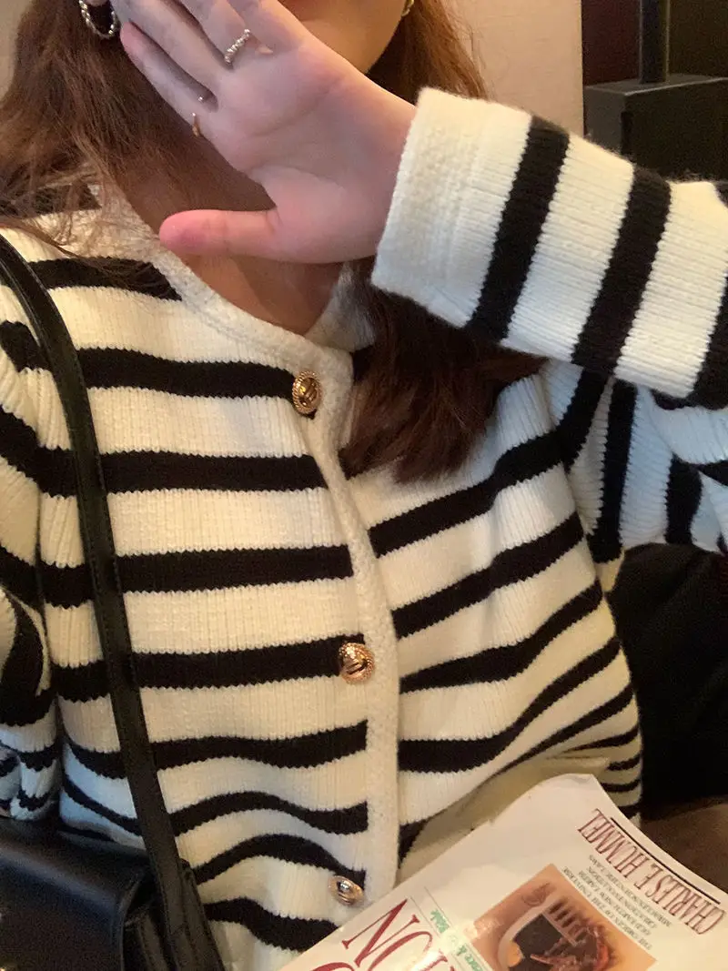 Women Striped Knitted Cardigan Autumn Winter Inner Top — feature 25