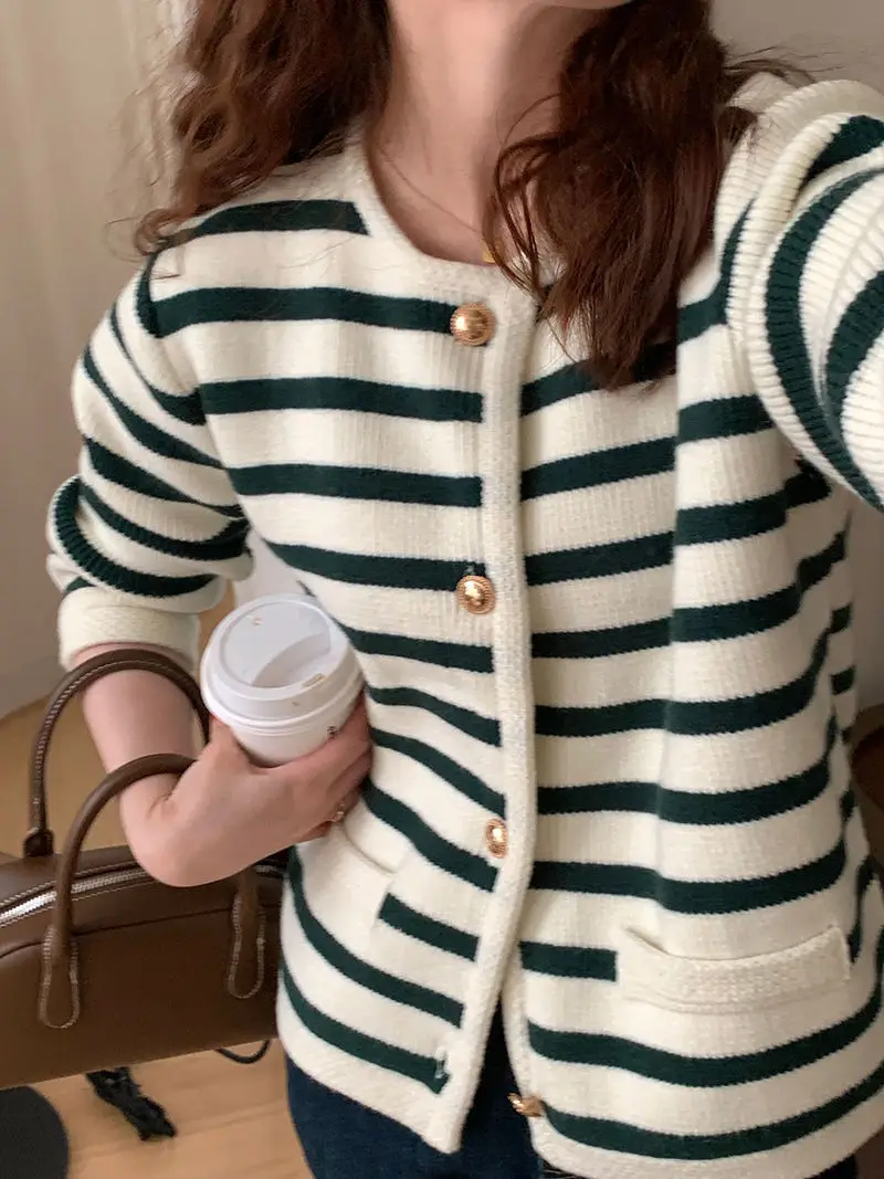 Women Striped Knitted Cardigan Autumn Winter Inner Top — feature 26