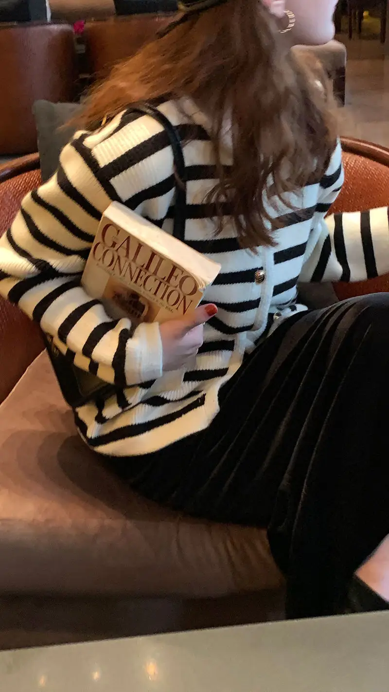 Women Striped Knitted Cardigan Autumn Winter Inner Top — feature 28