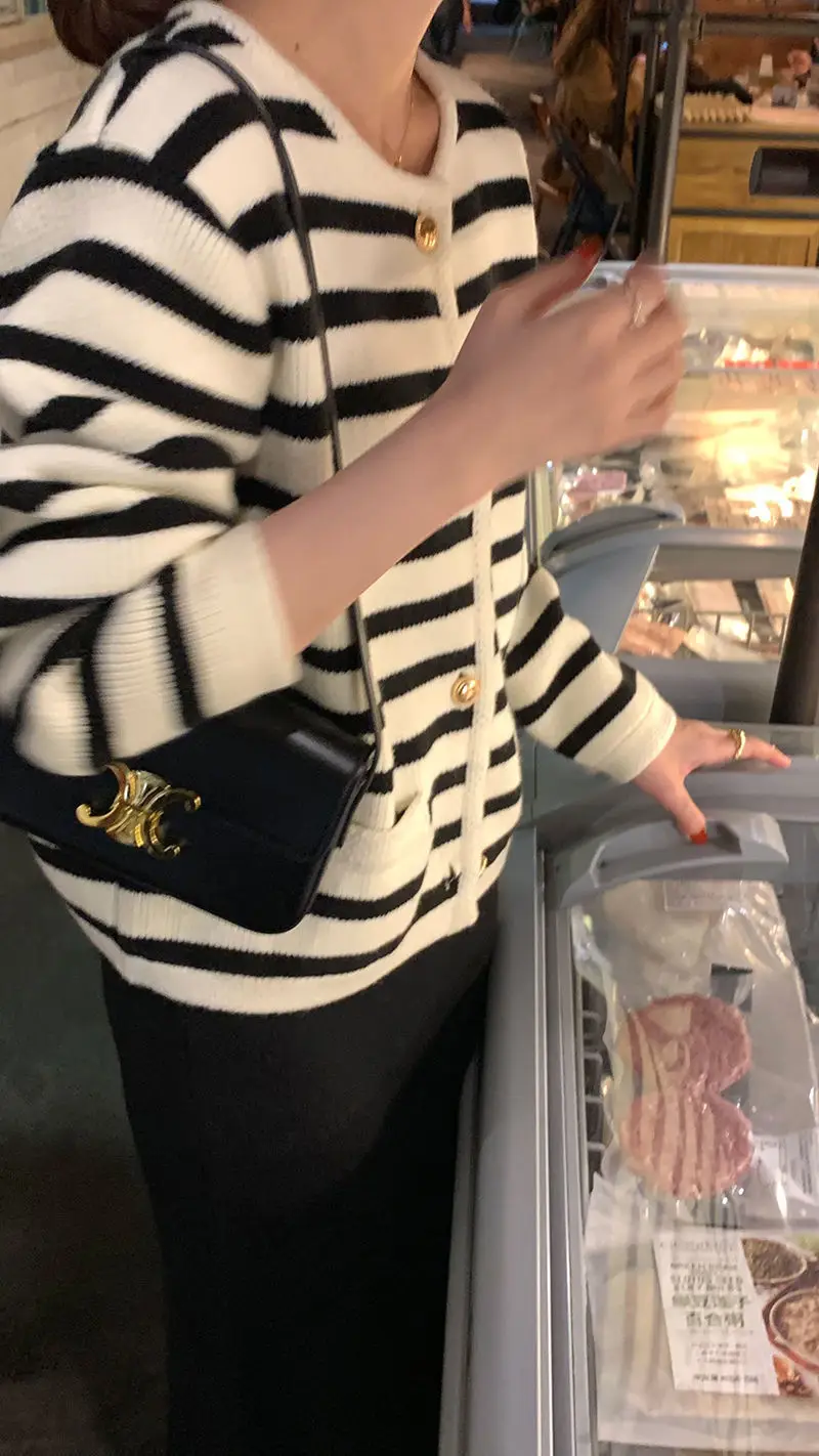 Women Striped Knitted Cardigan Autumn Winter Inner Top — feature 29