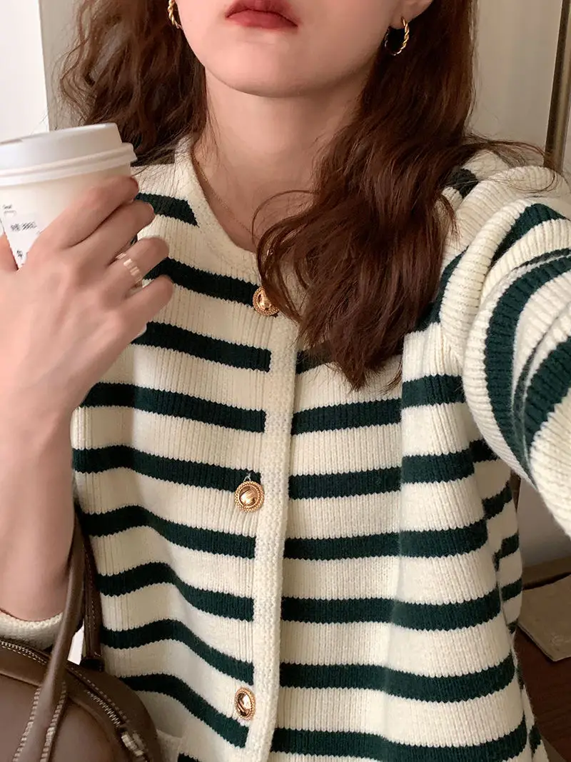 Women Striped Knitted Cardigan Autumn Winter Inner Top — feature 6