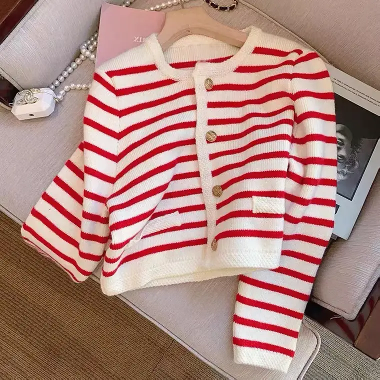 Women Striped Knitted Cardigan Autumn Winter Inner Top - Image 3