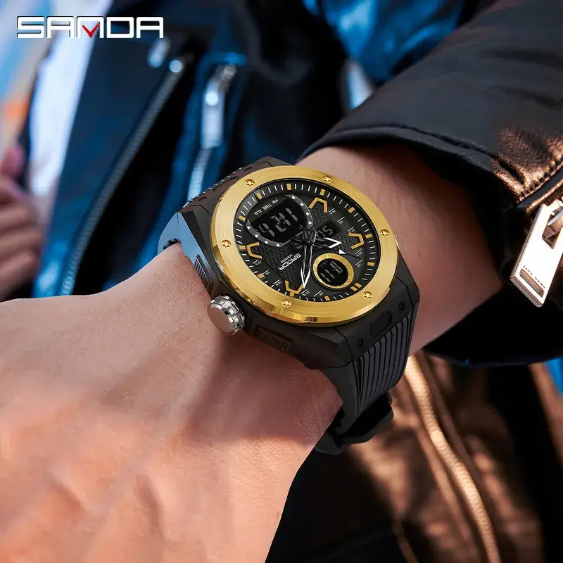 Sanda Multifunctional Men's Watch Black Gold Waterproof - Image 10