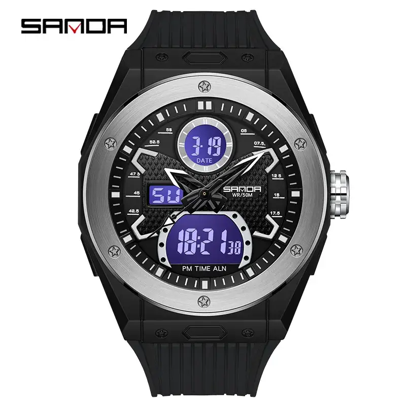 Sanda Multifunctional Men's Watch Black Gold Waterproof - Image 2