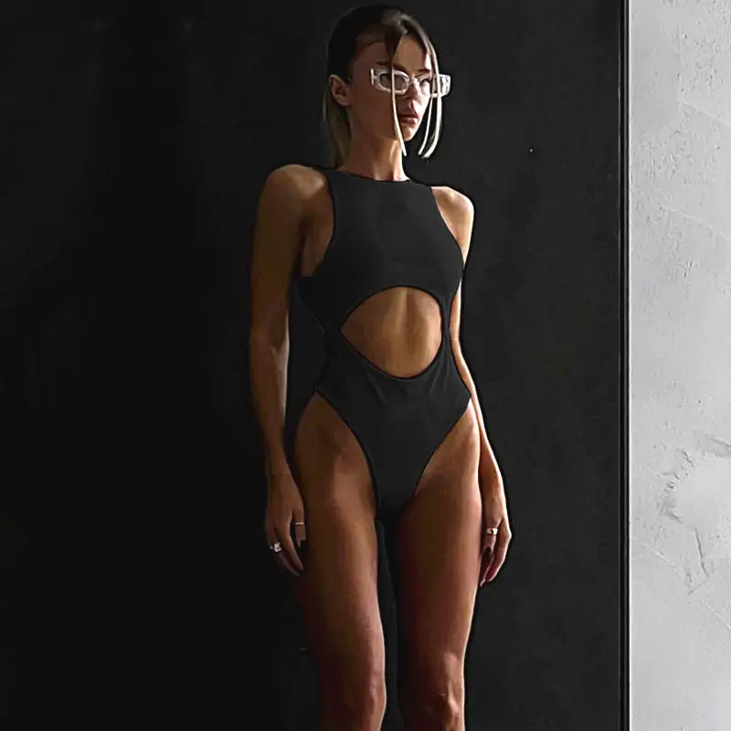 2022 Cross-Border Women's Black Cut-Out Body Suit - Image 3