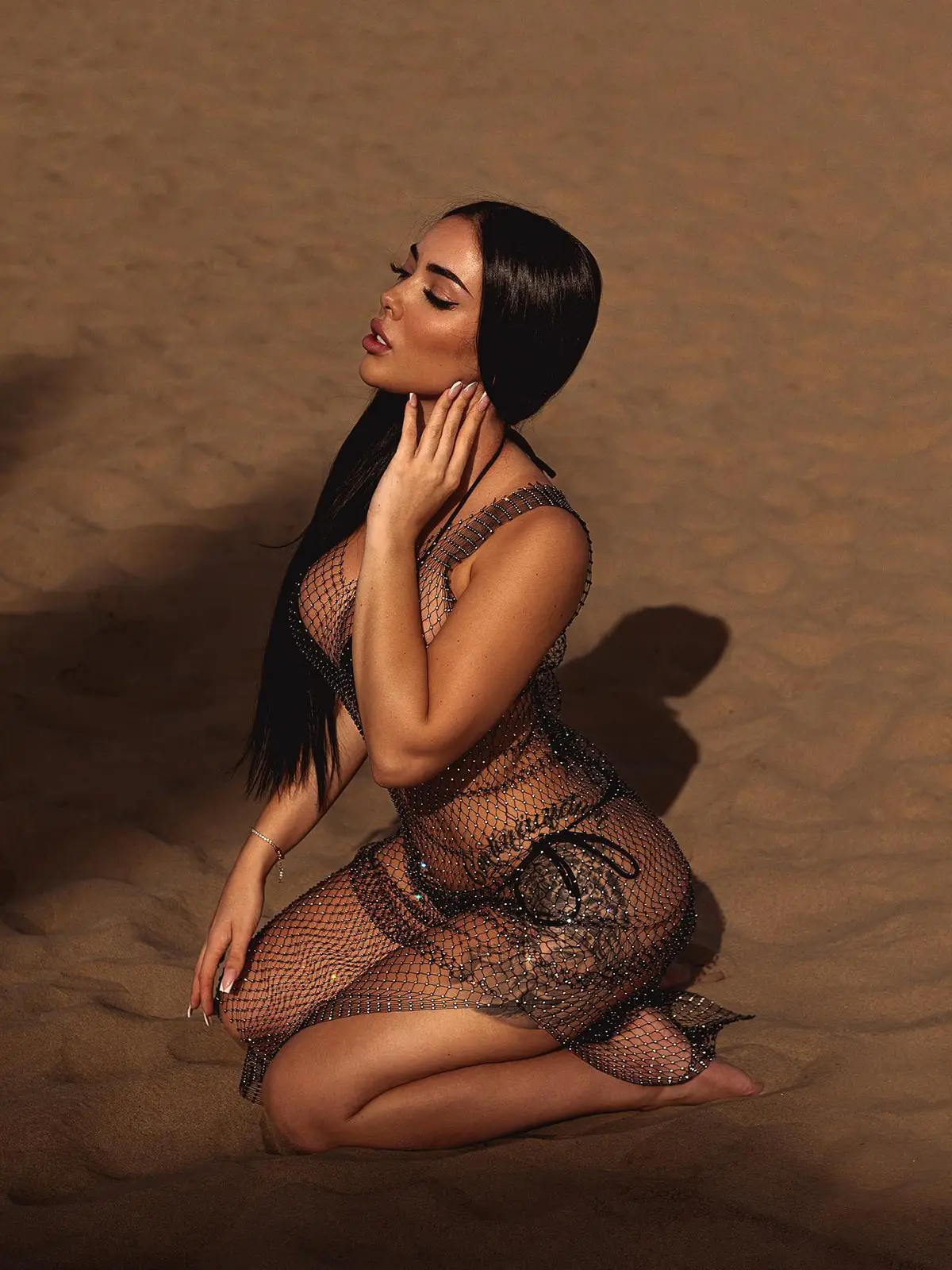 White Rhinestone Fishnet Sleeveless Long Dress for Women — feature 14