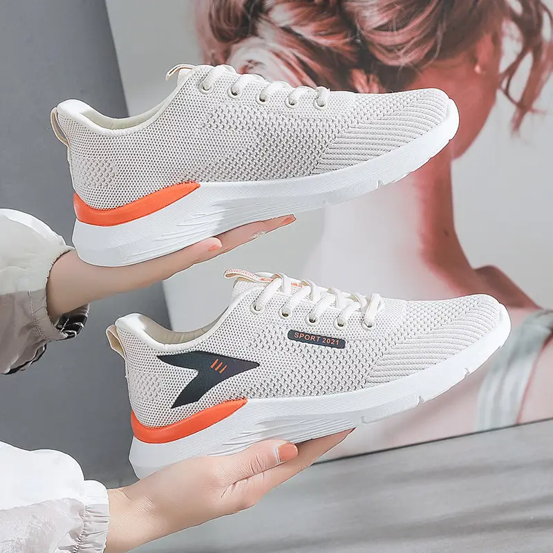 Women's Fly-Knit Casual Sneakers White Orange