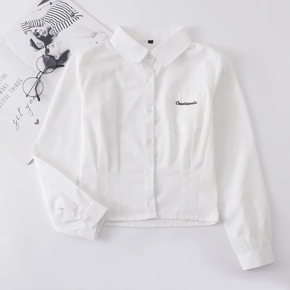 Japanese School Sister Graduation Shirt Top White Short Sleeve Women's Summer College Style - Image 2