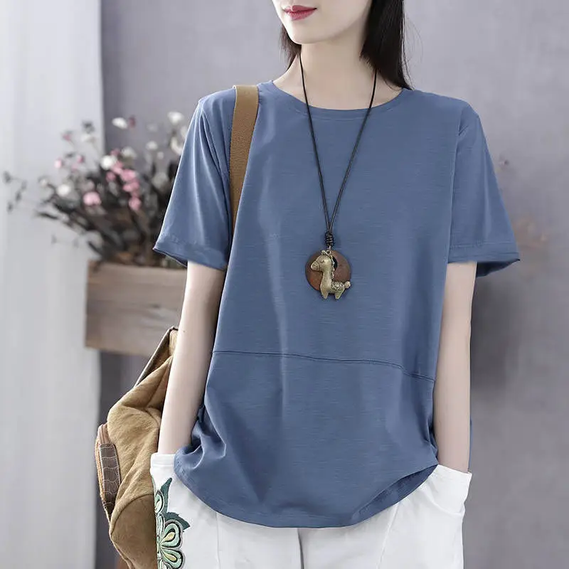 Women Loose Slim T-shirt Brown Artistic Design Large - Image 5