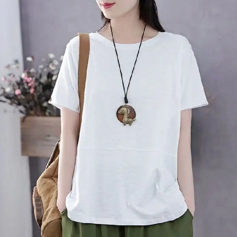 Women Loose Slim T-shirt Brown Artistic Design Large - Image 6