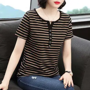 Women Loose Slim T-shirt Brown Artistic Design Large — feature 10