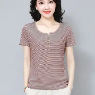 Women Loose Slim T-shirt Brown Artistic Design Large — feature 13