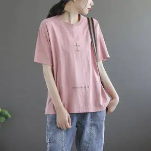 Women Loose Slim T-shirt Brown Artistic Design Large — feature 2
