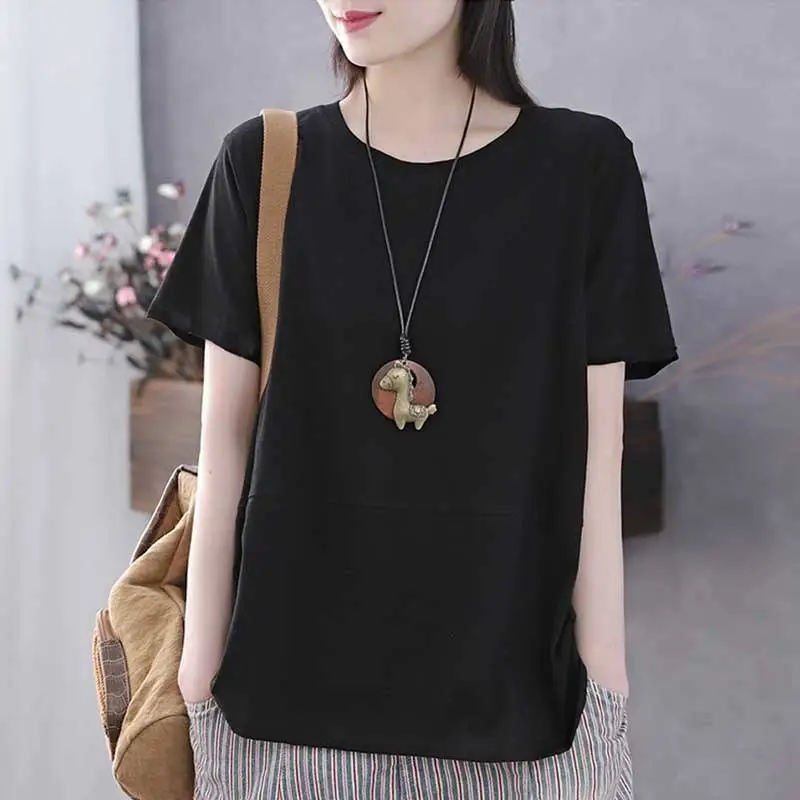 Women Loose Slim T-shirt Brown Artistic Design Large — feature 20