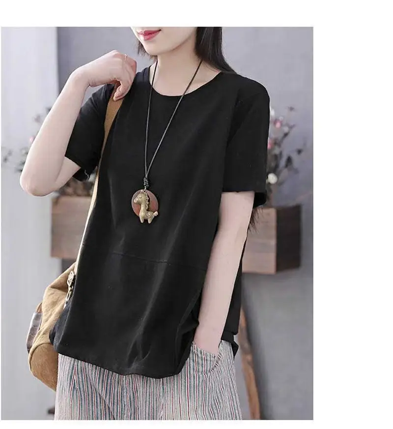 Women Loose Slim T-shirt Brown Artistic Design Large — feature 21