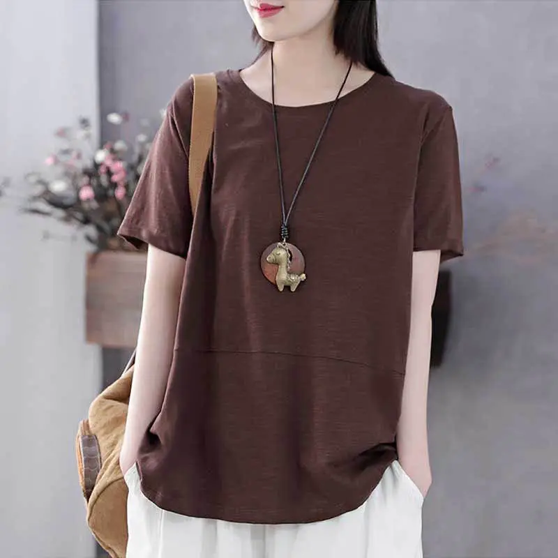 Women Loose Slim T-shirt Brown Artistic Design Large — feature 25